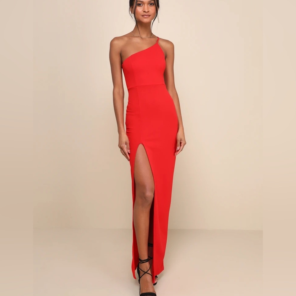 Lulus Keeper of My Heart Red One Shoulder Maxi Dress Womens Large New Sleeveless